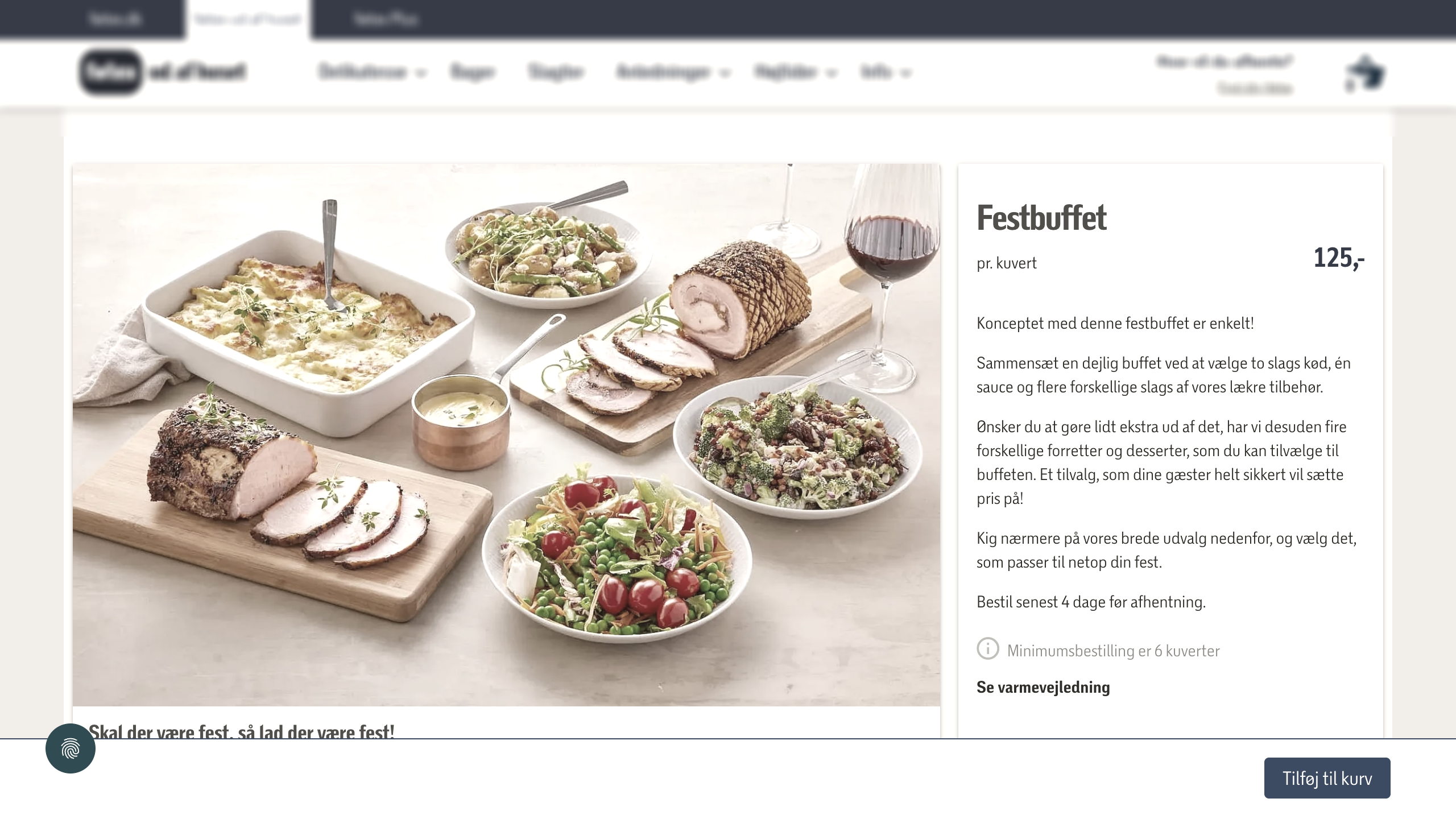 Festbuffet product page with per-cover pricing and configuration