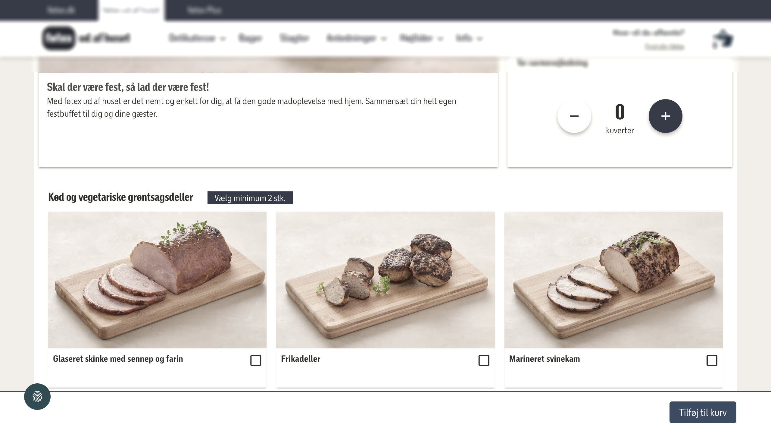 Build-your-own configurator showing meat and side selections
